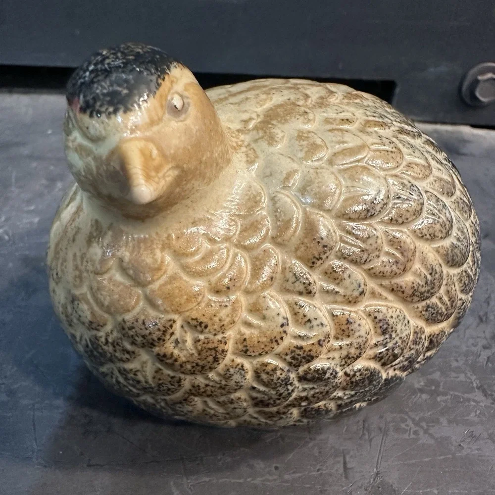 Vintage Ceramic Quail Figurine Bird‎ Shelf Sitter Cream Gray Cottagecore Decor